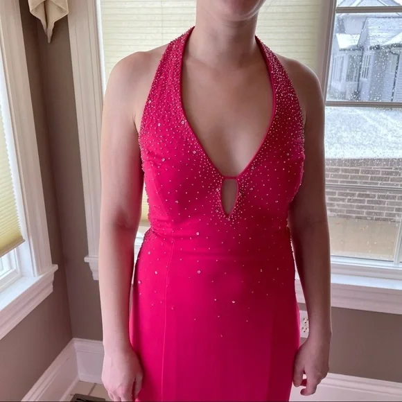 Beaded Barbie Pink Floor Length Formal Gown Prom Homecoming Dress Hot Pink - Picture 3 of 14